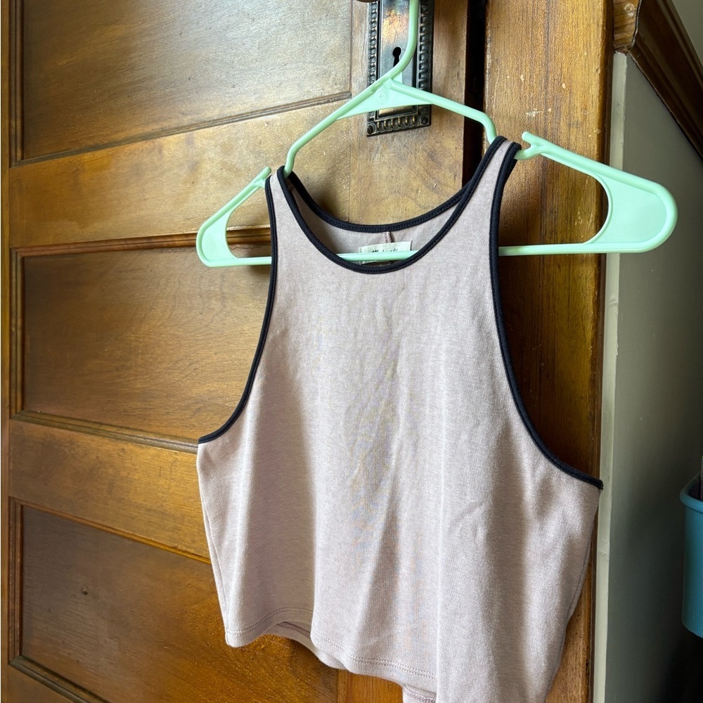 Madewell Mauve Crop Top with Black Trim